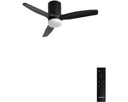 CREATE - Plafondventilator 40W silent 100% hout (Ø132cm) (ruimtes 10m²-25m²) - Zwart - Met licht - Afstandsbediening - WIND CALM NATURAL WOOD