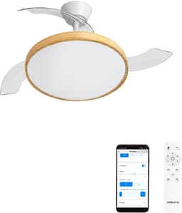 CREATE - Plafondventilator 40W stil met intrekbare bladen met licht - Ø108cm - Wit / Licht hout - WIFI + Afstandsbediening - WIND CLEAR STUDIO — thumbnail 1