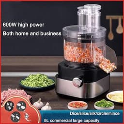 Elektrische Groentesnijder - Keukenmachine Rasp - Snel Ingrediënten Snijden - Krachtige 600W Motor - 5L Kom Capaciteit - Zilver — thumbnail 5