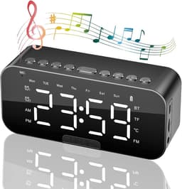 Bedside Alarm Clock, Alarm Clock Radio with Bluetooth Speakers, Digital Alarm Clock for Bedroom, Portable Mirror Alarm Clock with Dual Alarm, Snooze, LED Display, 3 Levels Adjustable Dimmable, USB Rechargeable — thumbnail 1