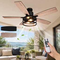 MUPOO Extra Groot Plafondventilator met Verlichting 132cm-Energiezuinige DC Motor&Afstandsbediening-Muisstil <35DB- Zomer-en winterstand-6 Snelheden & Timer--ventilator lamp plafond voor Veranda,Overdekt terras & Keuken-Walnoot — thumbnail 1
