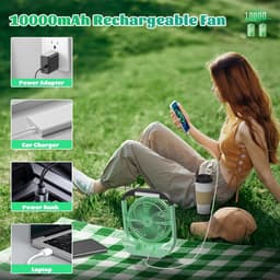 Camping ventilator 10000mAh oplaadbaar - Tafelventilator met LED lamp, timer, 4 snelheden en 180° rotatie — thumbnail 2