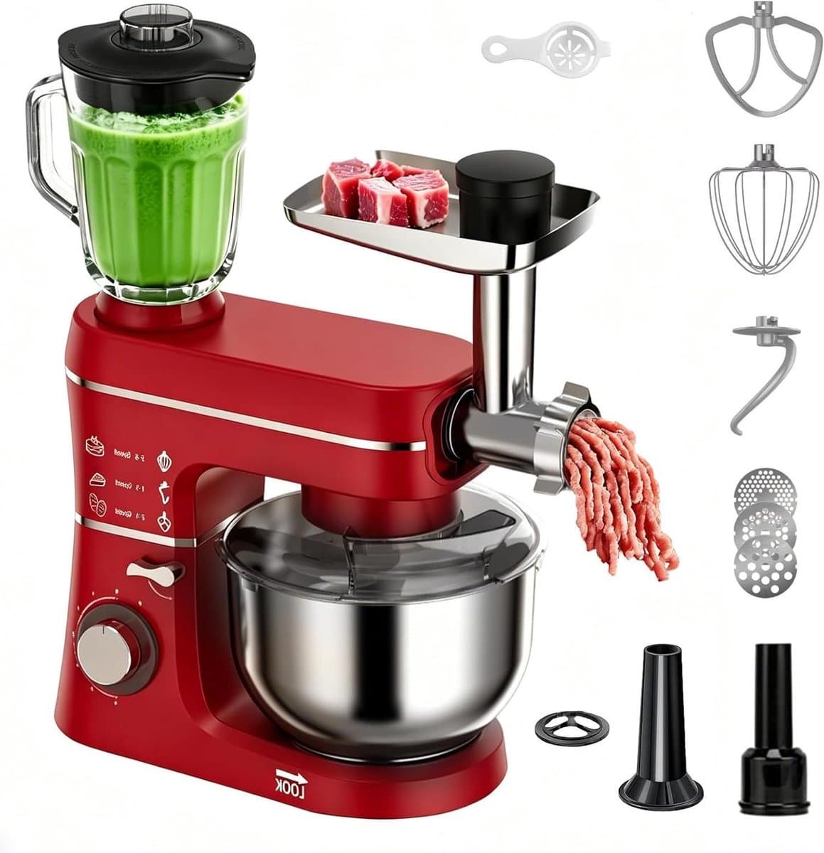 Keukenmixer - Mixer Keukenapparaat - Deeg Kneden - 5-in-1 Multifunctioneel - 10 Liter - Rood — afbeelding 1