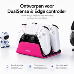 Sounix Oplaadstation geschikt voor PS5 / PS5 Slim / PS5 PRO / DualSense Controller - PS5 accessoires - Dual Oplader - Charging Dock - Roze — thumbnail 4