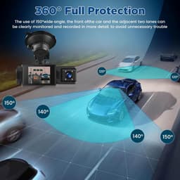 WiFi Dashcam voor Auto – 3-kanaals Draadloze Dashcam met App, Voor Binnenin Achter Camera, Full HD 1080P, 2” IPS-scherm, Nachtzicht, Bewegingsdetectie, Loopopname, 64GB-kaart Inbegrepen — thumbnail 3