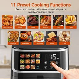 Novari - Airfryer - Heteluchtfriteuse - Friteuse - Frituurpan - 8 Liter - 11 vooraf ingestelde programma's - LED-display - Zwart — thumbnail 5
