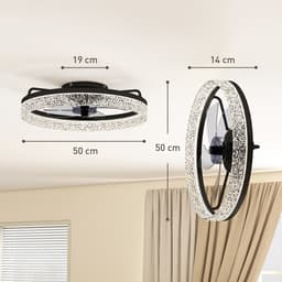 HOMCOM Plafondventilator Met Verlichting-Staal, Kunststof-50L x 50B x 14H cm-Zwart — thumbnail 5