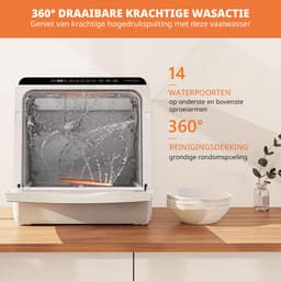 AIRMSEN Mini Vaatwasser - Watertank 5L - 6 Programma's - 4 Couverts - 42.5 cm - Zwart/wit — thumbnail 3