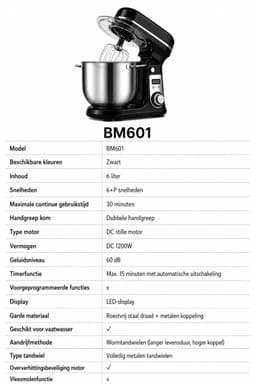 Jensaro Keukenmachine 1200W - Krachtige Stand Mixer 6L - Deegmixer - 6 Snelheden + Pulse - Stil - Groot Vermogen - RVS Kom — thumbnail 2
