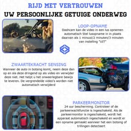 Dashcam Voor Auto Voor En Achter - Dual Dashcam Met Drie Camera’s - Auto Camera Dashcam 24-uurs Parkeerbewaking — thumbnail 5