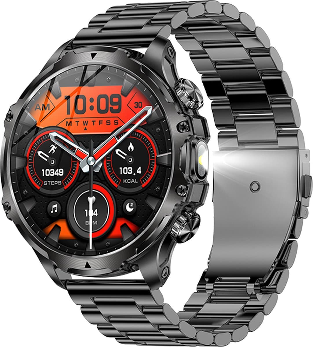 WizBay Premium Select® 1.85 inch HD TFT - Bluetooth Bellen AI Voice - Message - Dynamic Hartslag & Slaap Monitor - Bloeddruk & Bloedzuurstofmeting - 100+ Sport Modi - LED Zaklamp - 700mAh - Magnetic Laden - Alu Zwarte Case - Extra Zwarte TPU Band — afbeelding 1