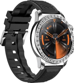 WizBay Premium Select® Smartwatch 1.52 Inch AMOLED - Bellen - Wireless Charging - Kompas - Hartslag O2 en Bloeddruk - Multi Sport - Zilver - Zwart Lederen Band extra Zwarte TPU Band — thumbnail 2