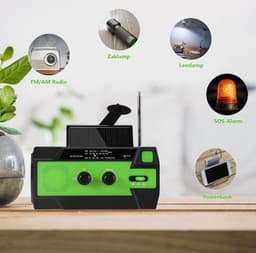 Dutchers® Noodradio - Opwindbare Survival Radio - Dynamo / Solar / Zonnepaneel - Opwindbaar - Zaklamp - FM - AM - Leeslamp / Draagbare noodradio - SOS alarm - USB-C kabel - Noodpakket - Kleur Groen — thumbnail 4