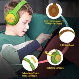 PowerLocus Bobo - Draadloze Koptelefoon voor Kinderen - Bluetooth koptelefoon - 74/85/94dB Volumebegrenzing - Led Verlichting - Audio Sharing Functie - Turtle — thumbnail 5