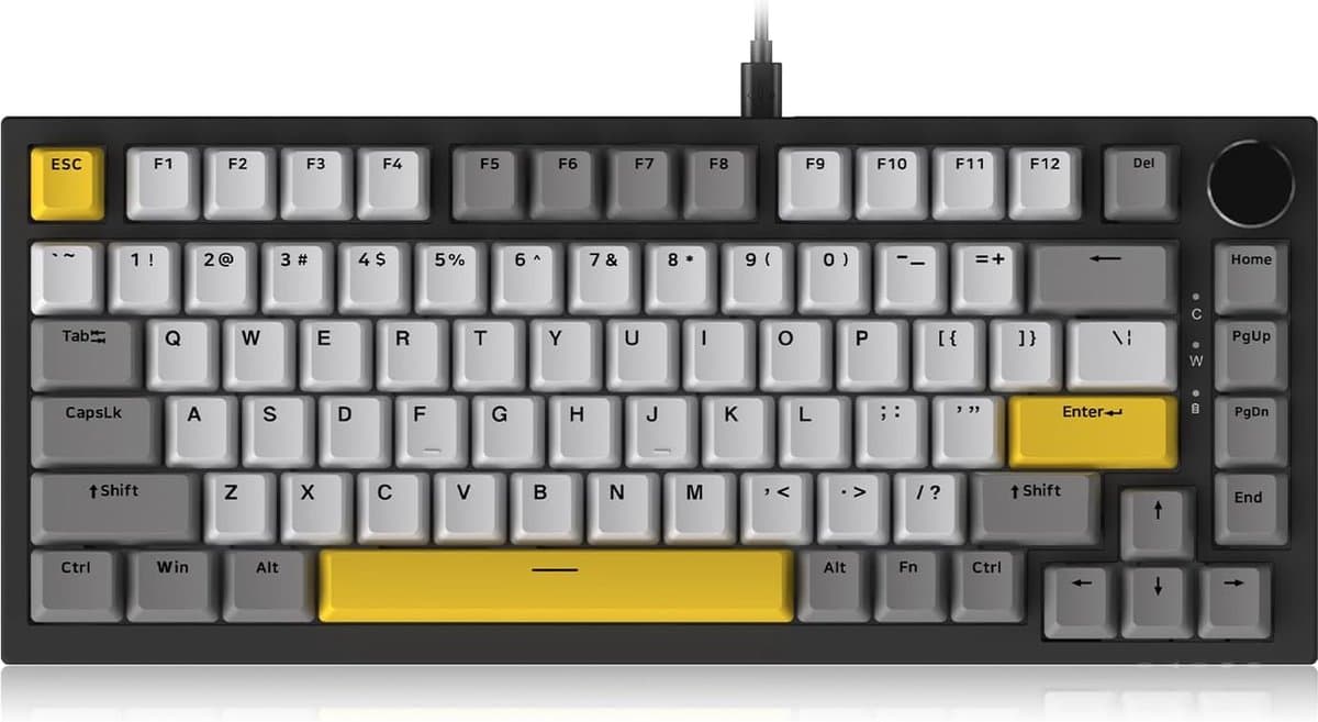 Ajazz AK820 - 75% Bedraad RGB Gaming Toetsenbord - Mechanisch - Gasket - Hot Swap - Volumeknop - QWERTY Toetsenborden- 82 Keys - Maanlicht geel — afbeelding 1