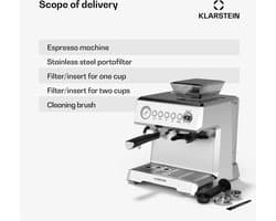 Klarstein GrandPresso Espressomachine - Precisiemolen - Stoompijpje - Portafilter - Drukindicator - 20 bar - Roestvrij staal - Drukpomp - RVS - Compact - Coffee Machine - Koffieautomaat