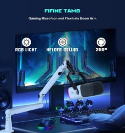 FIFINE - TAM8 - USB / XLR Studio microfoon - Flexibele Arm ( BM88 ) - Met kabelgoot - Geschikt voor PC/PS4/PS5 - RGB - Podcast - Gaming - Streaming - Wit — thumbnail 2