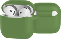 Case - Geschikt voor Apple AirPods 4 - Siliconen Hoes met Clip - Silicone Hoesje Cover - Donkergroen — thumbnail 1