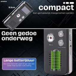 Prestara - Professionele Digitale Voice Recorder – Draagbare Dictafoon met 560 Uur Opnamecapaciteit en Kristalhelder Geluid! — thumbnail 4