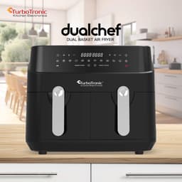 Turbotronic DAF5 Dubbele Airfryer XXL DualChef - 9L - Heteluchtfriteuse - Dubbele Mand - 2 x 4.5L - 50ºC tot 200ºC - 12 Kookprogramma's - Zwart — thumbnail 2