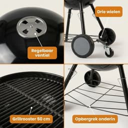 Lomera Houtskoolbarbecue - Houtskool BBQ - Kogelbarbecue - Kogel BBQ - Kettle Barbecue - Kettle BBQ - Barbecue met Deksel - Houtskoolbarbecue met Deksel - Barbecue op Wielen - Houtskoolbarbecue op Wielen — thumbnail 5