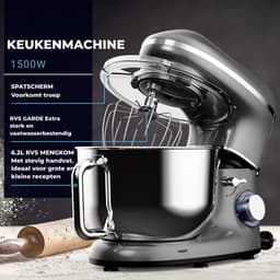 Zyrex® Mixer met Mengkom - Keukenmachine - Mixer - 6 Liter Mengkom - Zilver/Grijs - ‎38 cm x 24 cm x 32 cm — thumbnail 4