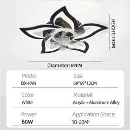 Lila Home Bloem LED Plafondlamp met Ventilator – Dimbaar met Afstandsbediening en App, Modern Woonkamerlicht — thumbnail 4