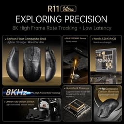 ATTACK SHARK R11 Ultra - Draadloze Gaming Muis - PAW3950 MAX - Koolstof Element - Ultralichte(49g) - Wired/2.4G/BT - 42000DPI - 8Khz - Inkt — thumbnail 2
