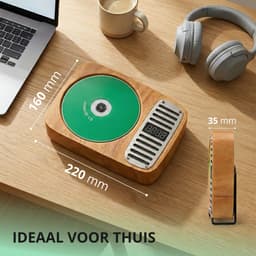 GH Goods - Draagbare CD Speler met Bluetooth - Ingebouwde speaker - Voor in de auto - Fm radio - MP3 - 3.5 MM Aux - CD / CD-R / CD-RW - Houten Look — thumbnail 5