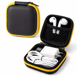 Oortjes Opberg Hoesje Voor Earphnes I Case Voor In-ear koptelefoon I Oortyejs Case | Headphone Organizer | Opbergcase Laadkabels I Zwart/Geel — thumbnail 1