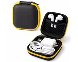 Oortjes Opberg Hoesje Voor Earphnes I Case Voor In-ear koptelefoon I Oortyejs Case | Headphone Organizer | Opbergcase Laadkabels I Zwart/Geel
