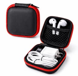 Oortjes Opberg Hoesje Voor Earphnes I Case Voor In-ear koptelefoon I Oortyejs Case | Headphone Organizer | Opbergcase Laadkabels I Zwart/Rood — thumbnail 1