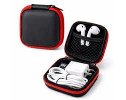 Oortjes Opberg Hoesje Voor Earphnes I Case Voor In-ear koptelefoon I Oortyejs Case | Headphone Organizer | Opbergcase Laadkabels I Zwart/Rood