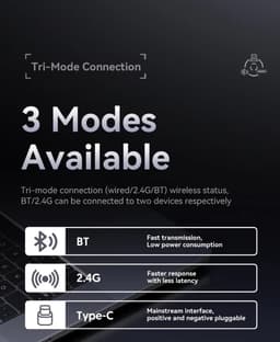 Attack Shark X3 Zwart draadloze gaming muis PAW3395, superlicht 49 g, 26.000 DPI, tri mode 2.4G Bluetooth en USB C, 200 uur batterij, programmeerbare knoppen — thumbnail 5