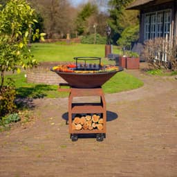 RJRoyal Living BBQ Plancha Grill Maestro XXXL Ø100cm Cortenstaal - Met Grote wielen en houtopslag vuurschaal 100cm stalen bakplaat — thumbnail 4