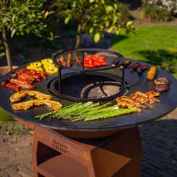 RJRoyal Living BBQ Plancha Grill Maestro XXXL Ø100cm Cortenstaal - Met Grote wielen en houtopslag vuurschaal 100cm stalen bakplaat — thumbnail 5