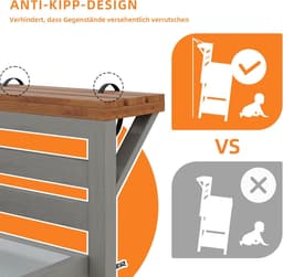 Tuinkast met Werkblad - Buitenkast Grilltafel - Buiten Koken - Roestvrijstalen Werkblad - 100kg Draaglast - Natuurlijk Hout — thumbnail 4
