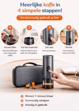 Yemtech® Draagbare Espressomachine – 3 in 1 Elektrische Draagbare Koffiemachine - ong. 100 ml - Espresso machine - Espressomachine voor Auto Camping Vrachtwagen – Inclusief Draagkoffer — thumbnail 4