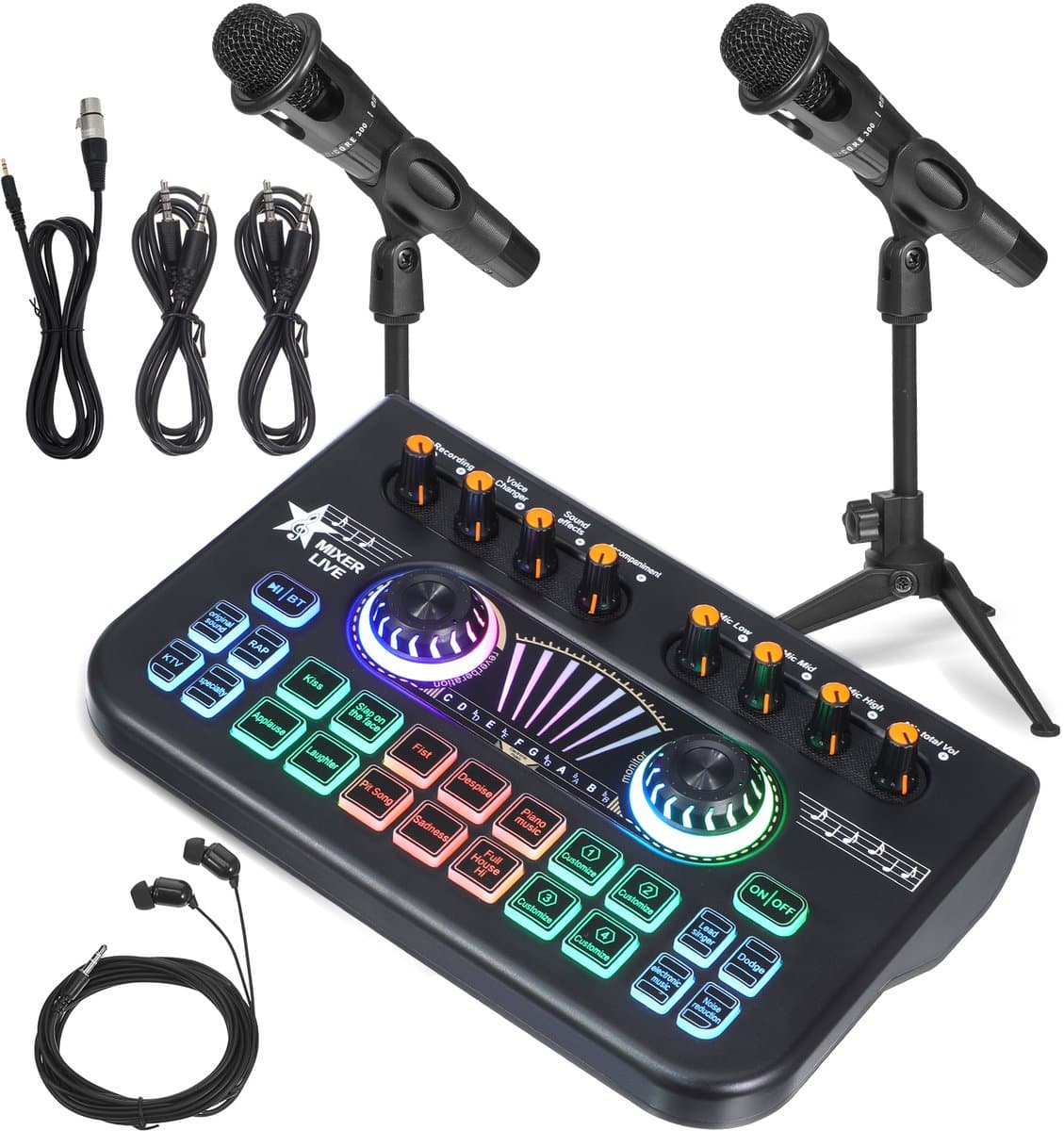 Professionele Audio Mixer Soundboard – 2-in-1 Podcast Set met Dubbele Microfoons & Voice Changer – Live Soundkaart voor Streaming, Gaming & DJ – Compatibel met PC & Telefoon — afbeelding 1