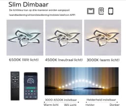5 Lotus Ventilator - Bedienbaar Met Afstandsbediening & APP - Zwart - Plafondventilator - Plafonniere - 6 Standen - Moderne Lamp - ⌀ 69cm — thumbnail 3