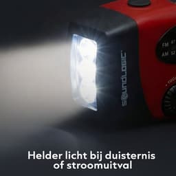 Noodradio Solar Opwindbaar met Powerbank en Zaklamp - Noodpakket voor Thuis - SOS Noodsignaal - Draagbare Radio op Zonneenergie - Zaklamp LED Oplaadbaar - USB-C en USB-A Kabel - Rood - Soundlogic — thumbnail 4