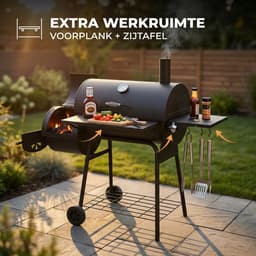 Lugia Houtskool BBQ - Smoker Barbecue – 136 cm – Grote Grill 66x41 cm - Warmhoudrek – Zijtafel met Flessenopener – Zwart — thumbnail 3