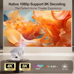 Mini Beamer Full HD 1080p met Android 14 – Draagbare Projector met WiFi 6 & Bluetooth 5.4 – Autofocus, 6D Keystone & 180° Draaibaar – Voor Thuisbioscoop — thumbnail 3