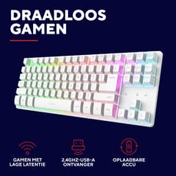 Trust GXT 831W Thado - Gaming Toetsenbord - TKL - RGB - Draadloos - QWERTY US - Wit — thumbnail 4