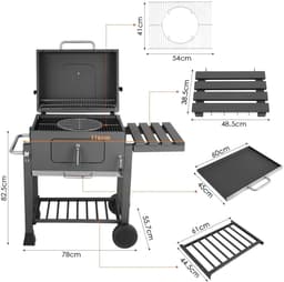 HOB Houtskool BBQ - Barbecue op wielen - Kolen Barbecue - Barbecue Houtskool - Houtskoolbarbecue - Grill Trolley- Thermometer — thumbnail 2