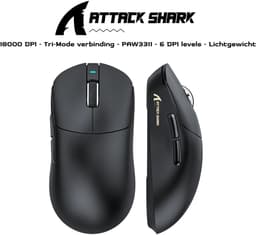 ATTACK SHARK R1 - Superlight Gamingmuis - 59g Ultralicht - PixArt PAW3311 Sensor - BT & 2.4G Draadloos & Bedraad - 6 Instelbare DPI Tot 18000 - 65 uur Batterij - Zwart — thumbnail 2