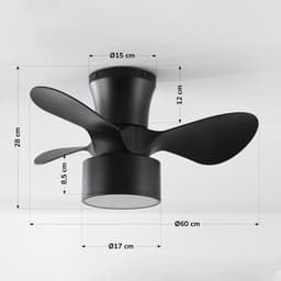 LumenXL - Compacte zwarte plafondventilator incl. LED en afstandsbediening - Vejas — thumbnail 1