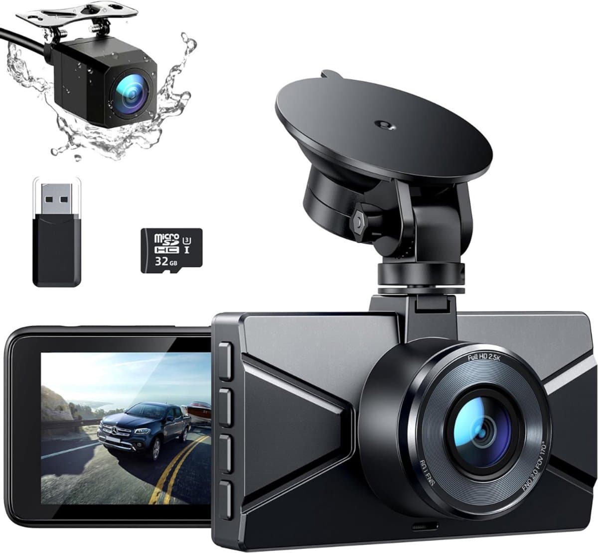 Nexvo® Dashcam voor Auto Voor en Achter - Dashcam - Zwart - 9cm x 4cm x 6cm - 345 g — afbeelding 1