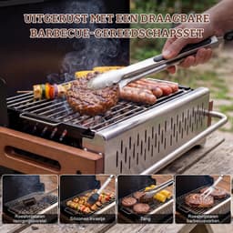 Homavo opvouwbare houtskoolgrill, 38.15*20.95cm, compacte houtskoolbarbecue voor buiten, met gereedschapsset, geschikt voor kamperen, picknicken, tuin, voor 1-4 personen — thumbnail 2