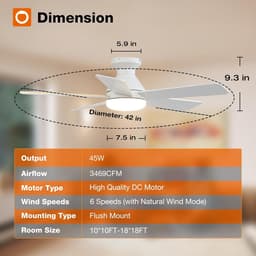 5 Blad Plafondventilator - Moderne LED Ventilator Lamp - 6 Snelheden - Bedienbaar Met Afstandsbediening - 105 cm - Wit - Woonkamerlamp — thumbnail 5